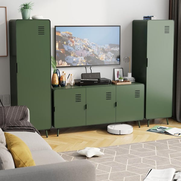 Wattv Green 47.24 in. Modern Industrial Metal TV Stand with 3-Doors and Interior Shelving for TVs up to 46 in.