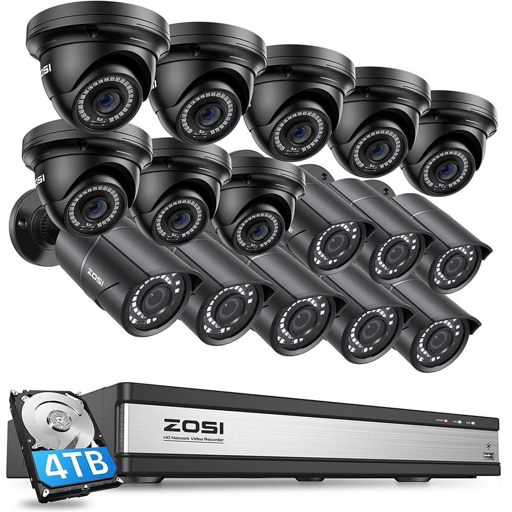 ZOSI 5MP Wired 4K 16-Channel POE 4TB NVR Surveillance System with 16 x ...