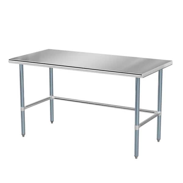 Silver Stainless Steel 60 in. Open Base Kitchen Prep Table
