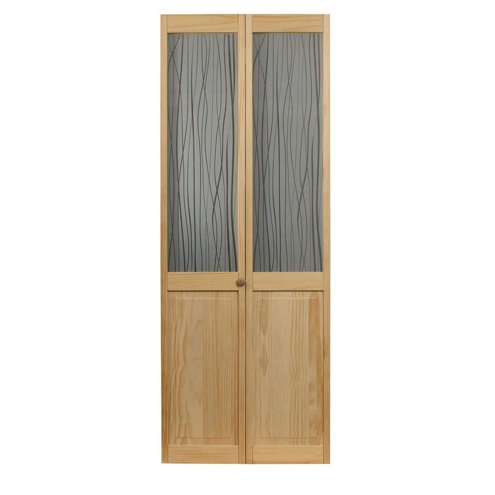 24 in. x 80 in. Grass Glass Over Raised Panel 1/2-Lite Decorative Pine Wood Interior Bi-fold Door price history on PriceWatchPro