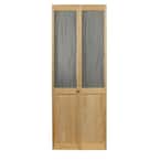 23.5 in. x 78.625 in. Grass Glass Over Raised Panel 1/2-Lite Decorative Pine Wood Interior Bi-fold Door