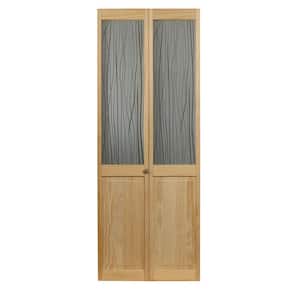 29.5 in. x 78.625 in. Grass Glass Over Raised Panel Decorative 1/2-Lite Pine Wood Interior Bi-fold Door