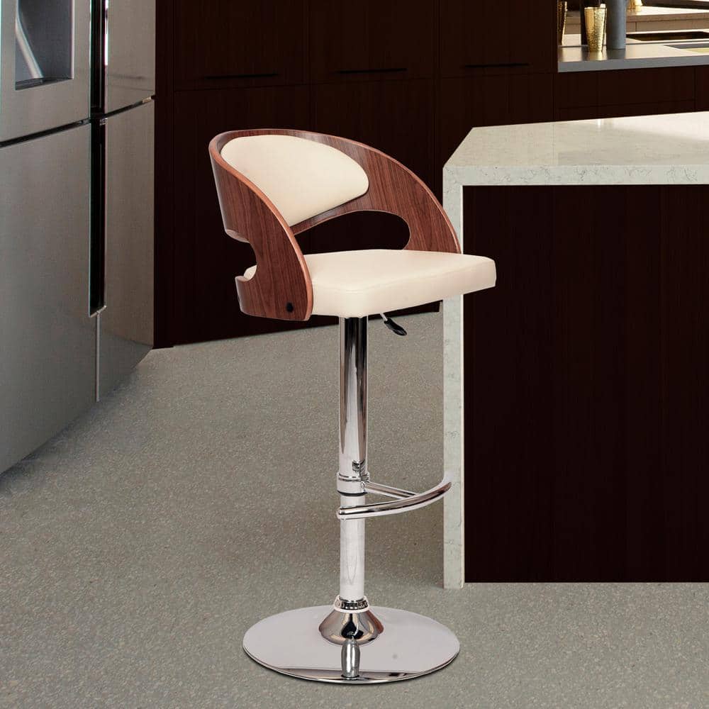 Malibu 46 in. Cream Faux Leather and Chrome Finish Swivel Bar Stool