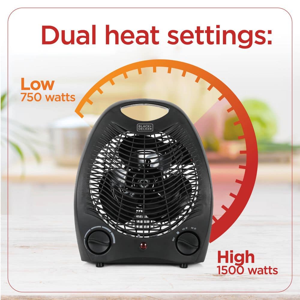 BLACK+DECKER 1,500-Watt-Max Personal Desktop Heater with Fan Setting (Black), BHD101B
