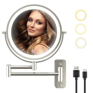 Round Led Metal wall Miror 10x Magnification Makeup Mirror in Nickel