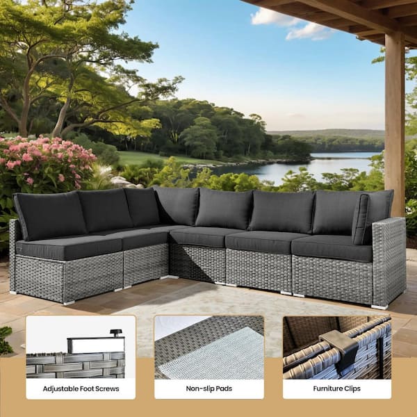 WADEDYCE&BOBLIVINGSTON/DIP&FORWARD 7インチ weaxty W Daffodil D Gray 7-Piece Wicker Patio Conversation Sofa