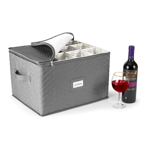 Gray Stemware Storage Quilted Case (Fits 12 Wine Glasses), Stemware Organizer