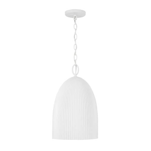 Mallory 60-Watt 1-Light Matte White Handcrafted Fluted Ceramic Pendant Light with No Bulbs Included