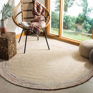 Cape Cod Ivory/Light Beige 4 ft. x 4 ft. Round Striped Gradient Area Rug