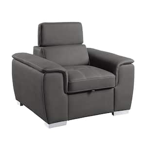 Warrick Gray Microfiber Arm Chair with Pull-out Ottoman