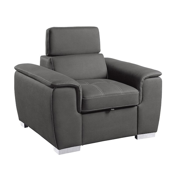 Lazzara Warrick Gray Microfiber Arm Chair with Pull-out Ottoman
