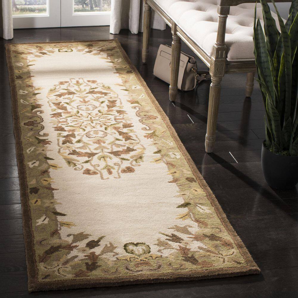 Heritage Beige and Green Hand-Tufted Wool Runner Rug