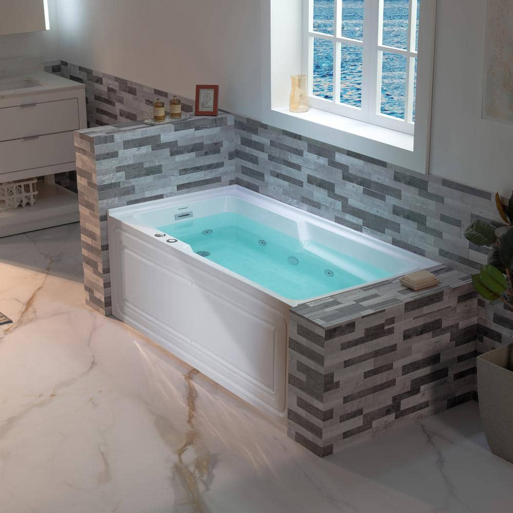 60'' White Freestanding Heated Acrylic Whirlpool Bathtub