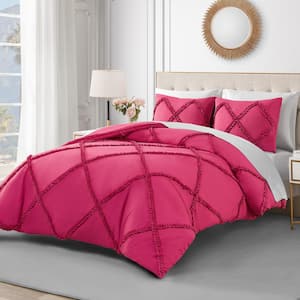 Diamond Ruffle 3-Piece Hot Pink King Microfiber Reversible Comforter Set