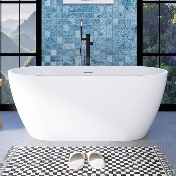 Unbranded 65 in. x 30 in. Acrylic Soaking Bathtub in Gloss White with Center Drain in Polished Chrome
