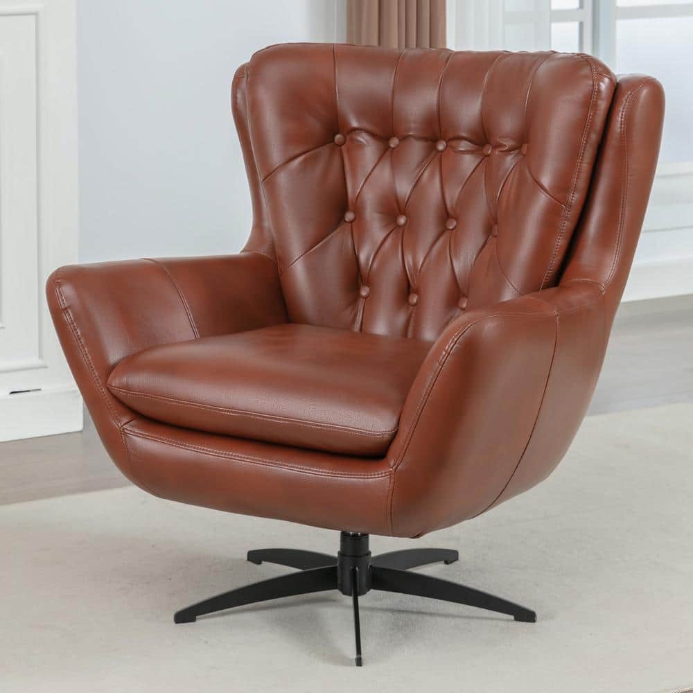 Midnight Blue Faux Leather Swivel Accent Chair with Manufactured Wood