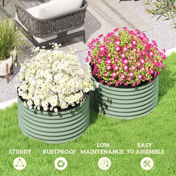 Outsunny - Galvanized Steel Raised Garden Bed, Set of 2 Planter Box with Safety Edging, Easy-to-assemble, Light Green