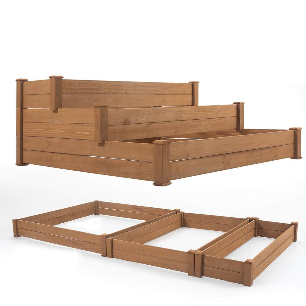 48.6 in. x 48.6 in. x 21 in. Brown Wood Outdoor Raised Garden Bed, Elevated