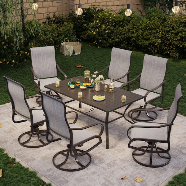 Light Gray Swivel Textilene Outdoor Dining Chair Set Of 6