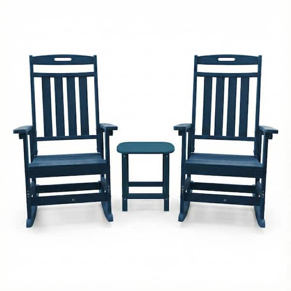 3-Piece Outdoor Rocking Chair Set, 2 HDPE Porch Rockers with Side Table, All-Weather Patio Conversation Set