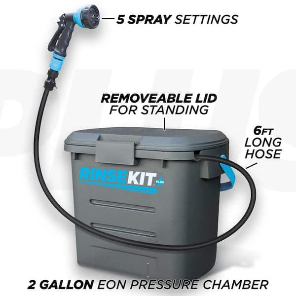 Rinsekit 2 Gal Portable Pressurized Outdoor Shower With Pump In Grey Rkpluspump The Home Depot Rinsekit 2 Gal Portable Pressurized, Portable Outdoor Shower Kit