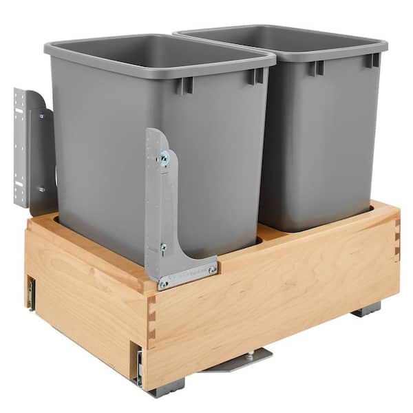 Rev-A-Shelf Gray Double Pull Out Bottom Mount Trash Can 35 Qt