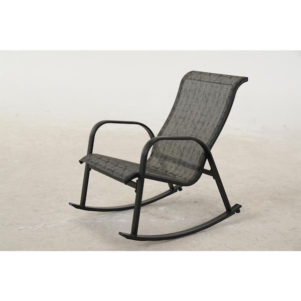 Black and White Plaid 3-Piece Metal Outdoor Bistro Set Rocking Chair Set