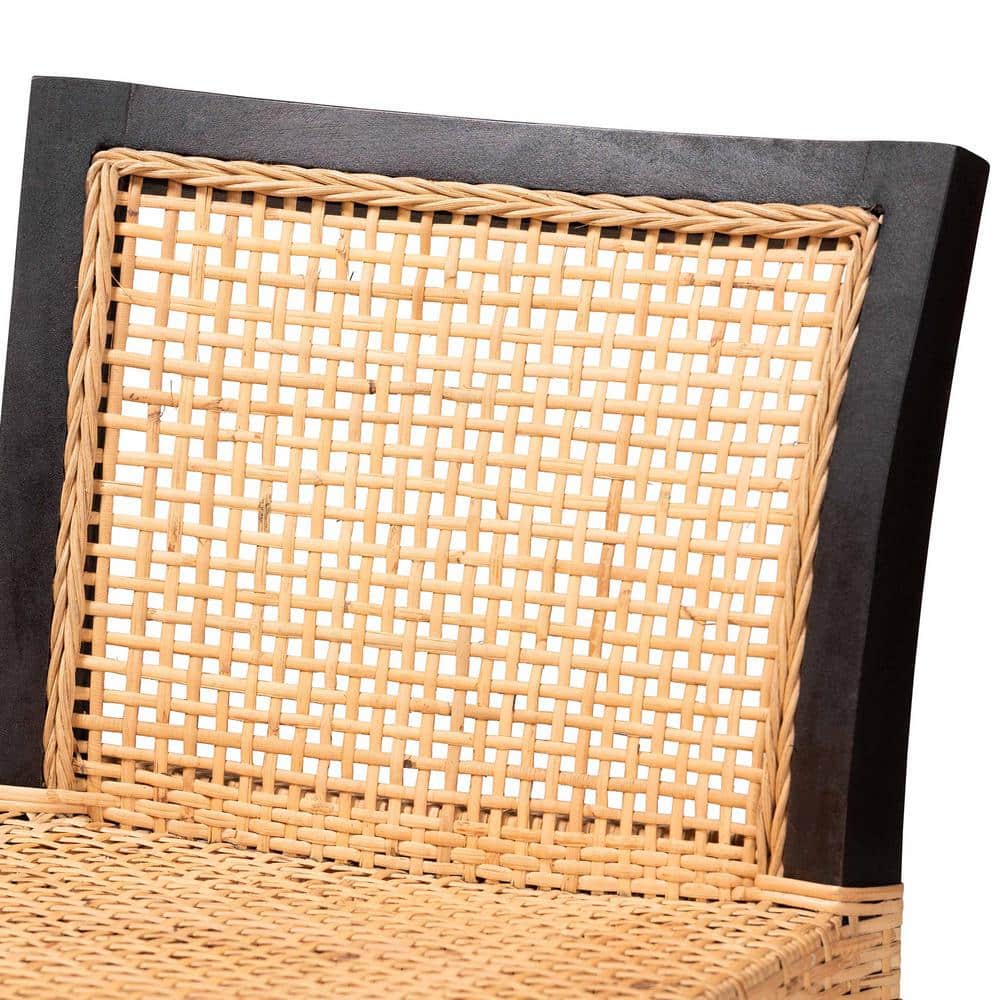 Lingga Dark Brown Mahogany Wood and Natural Rattan Counter Stool