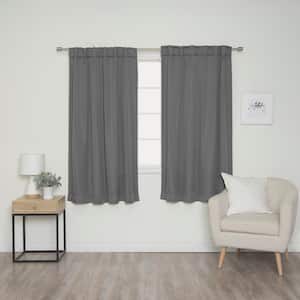 Dark Gray Basketweave Polyester Faux Linen Back Tab Blackout Curtains - 52 in. W x 63 in. L