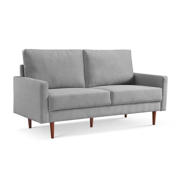 HomeRoots Amelia 69 in. Straight Arm Velvet Rectangle Sofa in. Gray