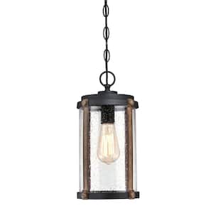Armin Textured Black 1-Light with Barnwood Accents Outdoor Hanging Pendant