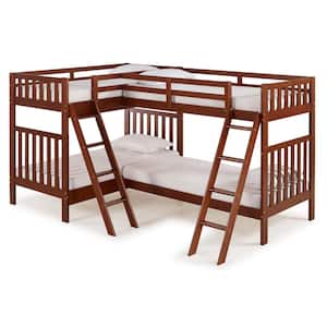 Aurora Chestnut Twin Over Twin Bunk Bed with Quad-Bunk Extension