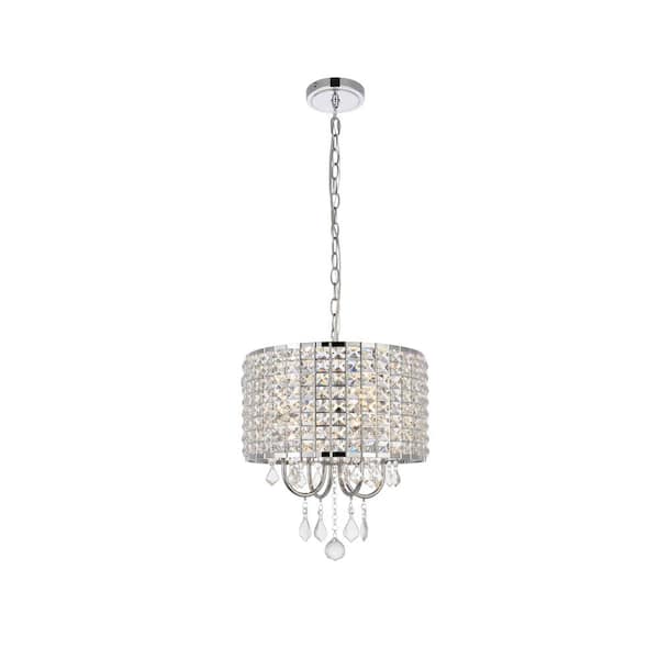 Unbranded Home Living 40-Watt 4-Light Chrome Pendant Light with Iron and Crystal Shade, No Bulbs Included