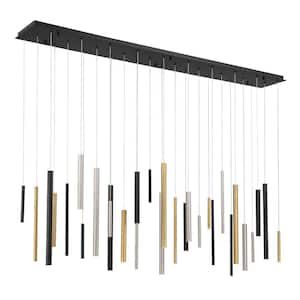 Santana 1.2-Watt 30-Light Integrated LED Brass Linear Chandelier with Mixed Metal Shade