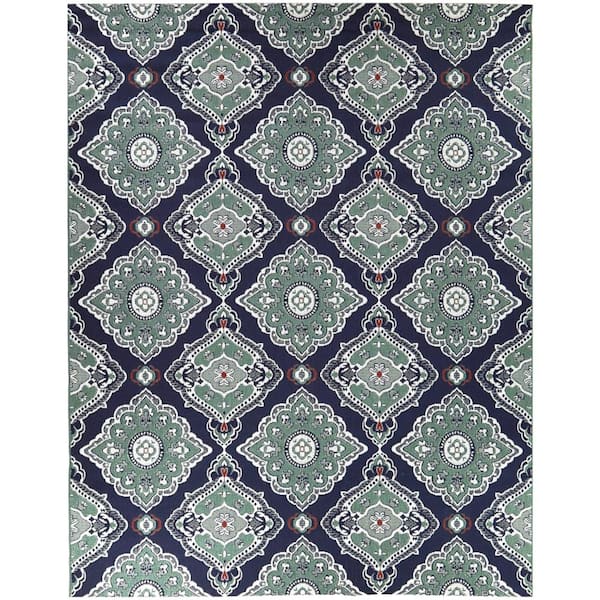 Oak Hill Blue 6 ft. x 9 ft. Medallion Indoor/Outdoor Area Rug