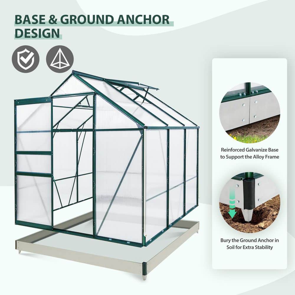 6.2 ft x 6.2 ft Walk-in Aluminum Frame Polycarbonate Hobby Greenhouse