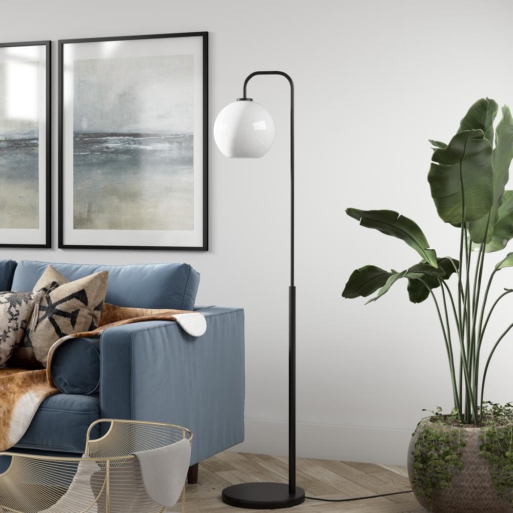 Bronze Arc Kids' Floor Lamp with White Milk Glass Shade