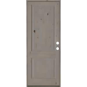 36 in. x 96 in. Rustic Knotty Alder 2 Panel Square Top Left-Hand/Inswing Grey Stain Wood Prehung Front Door