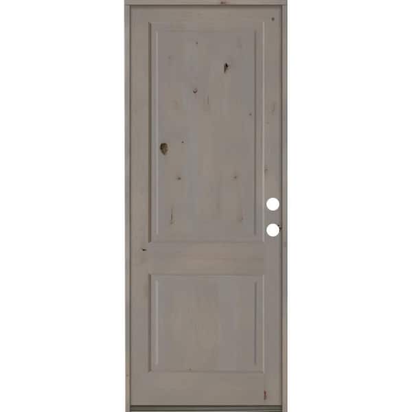 Krosswood Doors 42 in. x 96 in. Rustic Knotty Alder 2-Panel Square Top Left-Hand/Inswing Grey Stain Wood Prehung Front Door