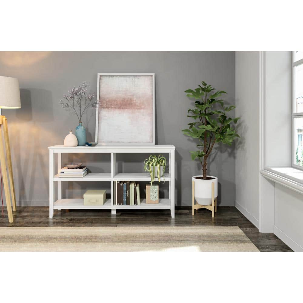 Modern White Wood 2-Tier Low Horizontal Bookcase