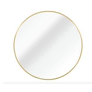 39 in. W x 39 in. H Round Framed Hook Wall Bathroom Vanity Mirror in Gold