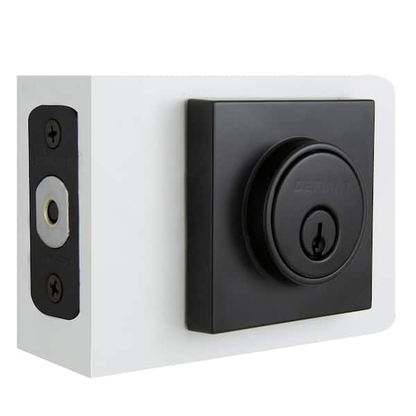 Defiant - Square Matte Black Double Cylinder Contemporary Deadbolt