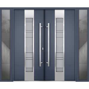 0757 96 in. x 80 in. Left-hand/Inswing 2 Sidelites Tinted Glass Gray Graphite Steel Prehung Front Door with Hardware