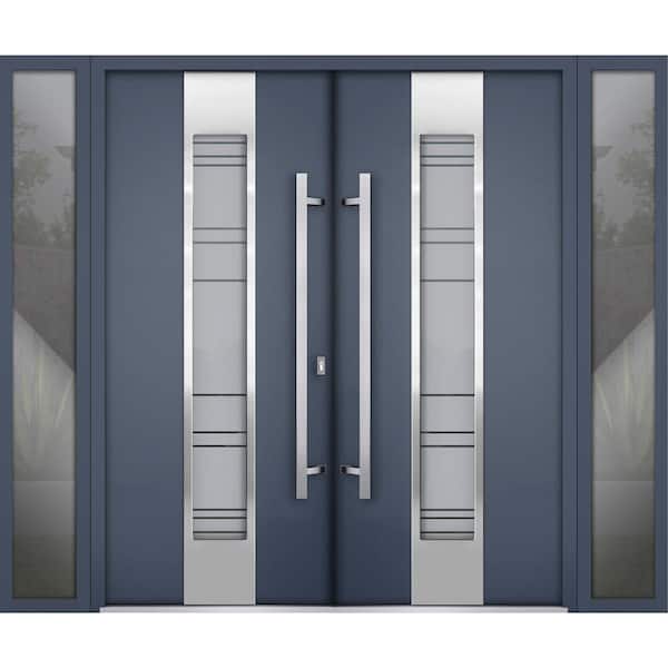 VDOMDOORS 0757 96 in. x 80 in. Right-hand/Inswing 2 Sidelites Tinted Glass Gray Steel Prehung Front Door with Hardware