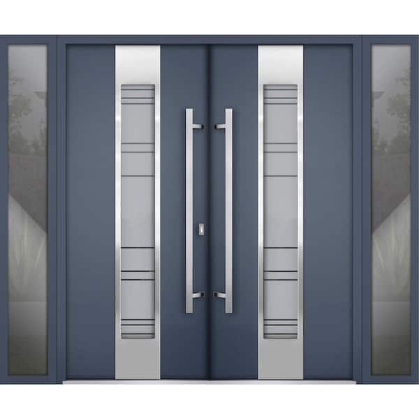 VDOMDOORS 100 in. x 80 in. Left-Hand/Inswing 2 Sidelites Tinted Glass Graphite Steel Prehung Front Door with Hardware