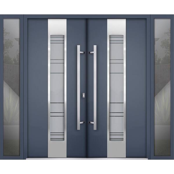 VDOMDOORS 104 in. x 80 in. Left-Hand/Inswing 2 Sidelites Tinted Glass Graphite Steel Prehung Front Door with Hardware