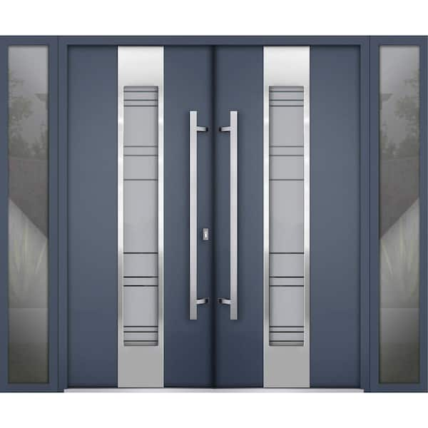 VDOMDOORS 104 in. x 80 in. Left-Hand/Inswing 2 Sidelites Tinted Glass Graphite Steel Prehung Front Door with Hardware