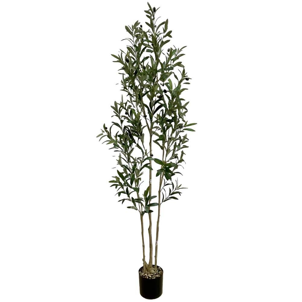 6 ft. Artificial Olive Tree Faux Silk Plant Fake Potted Tree, with Natural 