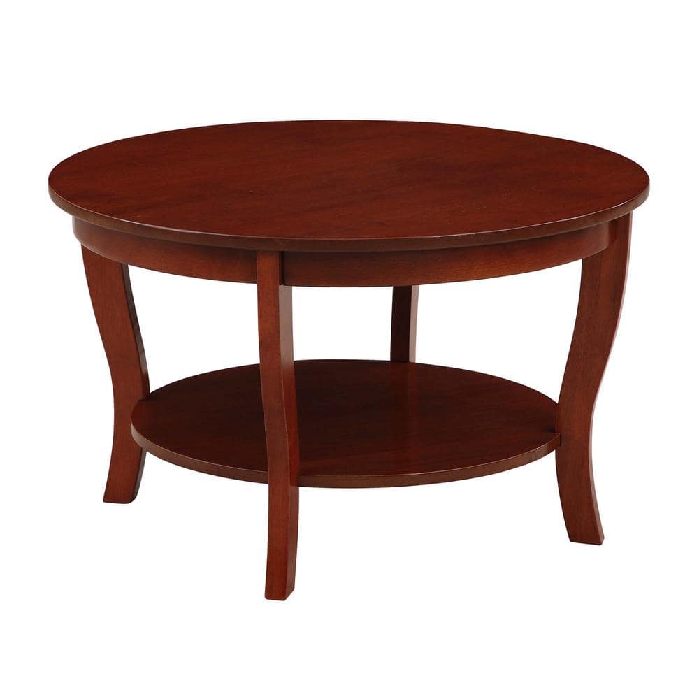 Heritage Round Mahogany Wood Coffee Table with Shelf