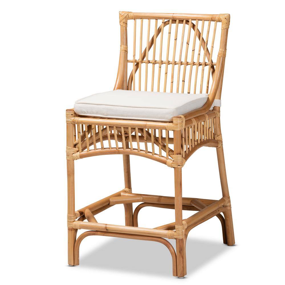 Elysian White Fabric and Natural Rattan Adjustable Counter Stool